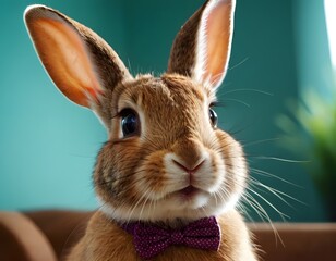 image of cute bunny with bow tie