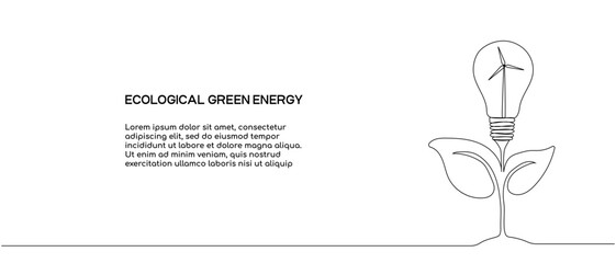Ecologically clean energy. Wind turbines, electricity. The concept of green energy, technology. A plant with leaves and a windmill in a light bulb. Vector