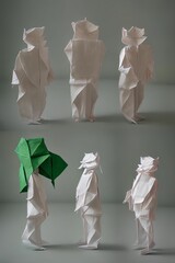 Paper origami figures on simple background. Minimal creative concept