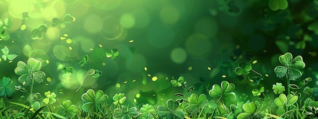 celebrating St. Patrick's Day holiday tradition with green background and lucky Irish four-leaf clover, a symbol of Irish luck and festive spirit