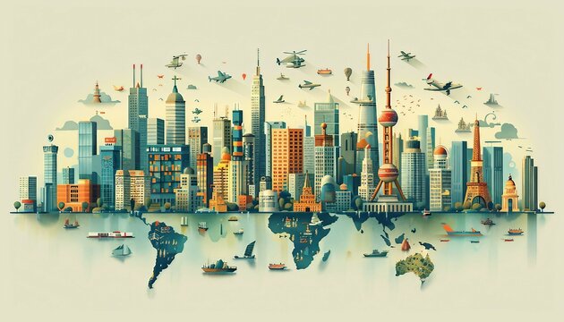 Multinational Corporation Operations, multinational corporation operations with an image showing corporate headquarters, AI