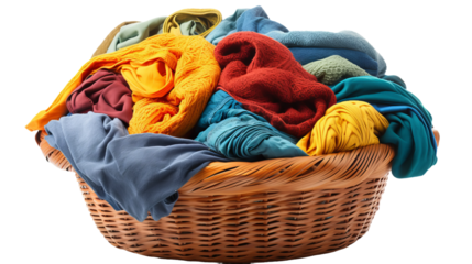 Vibrant Plastic Laundry Basket Overflow on transparent background