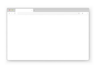 Web browser window design on a white background. Vector frame of a website template with a shadow.