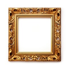 Elegant Antique Gold Square Picture Frame Border Isolated on White Background. Ornate and Classy Gold Frame for Beautiful Art Display