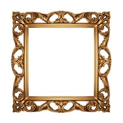 Elegant Antique Gold Square Picture Frame Isolated on White. Ornate Border for Your Precious Picture