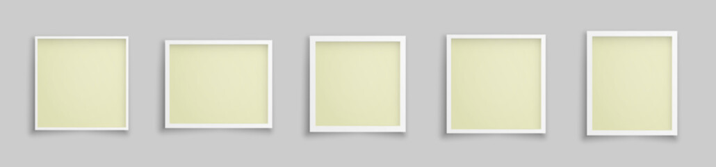 A set of five retro photo frames with yellow inserts on a gray background.