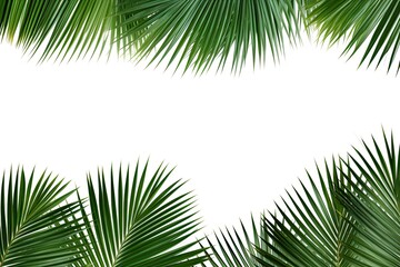 Green Tropical Palm Tree Leaves on White Background. Natural Layout of Palm Fronds for Summer and Nature Concepts