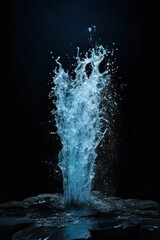 Isolated Waterfall on Black Background - Blue Liquid Cascading with Splash and Spray