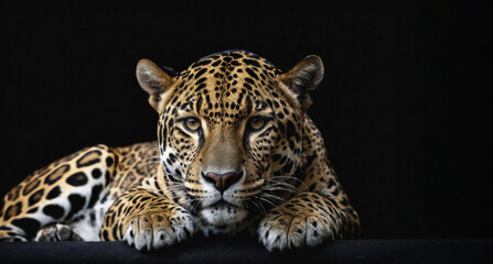 An jaguar on a solid black background
