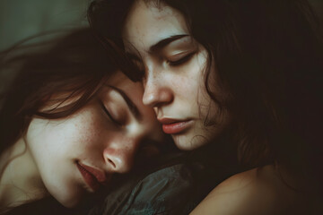 portrait with two female models,  depth of field.