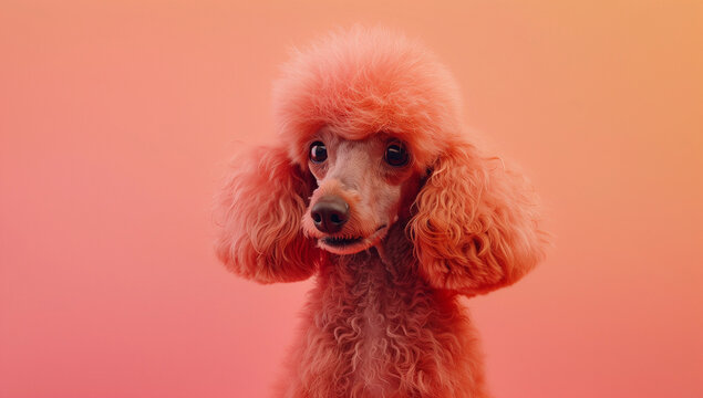 poodle in the studio on the background of the color peach fuzz 2024