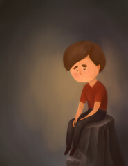 the boy sitting alone. bad emotions and fear - 748709502