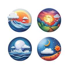 Day and Night Weather Cycle. Four icons depicting different weather conditions and times of day.