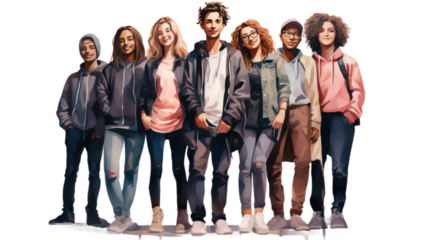 Teenagers Embracing Diversity on white background