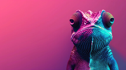 Fashionable Chameleon: Sunglasses on Solid Color Background, Vector Art with Minimalistic Faceted Design and Abstract Panorama Background - Unique Generative AI Illustration - obrazy, fototapety, plakaty