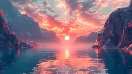 Vivid Sunset Seascape with Rocks and Clouds, Nature's Beauty Unveiled over the Ocean Horizon - obrazy, fototapety, plakaty