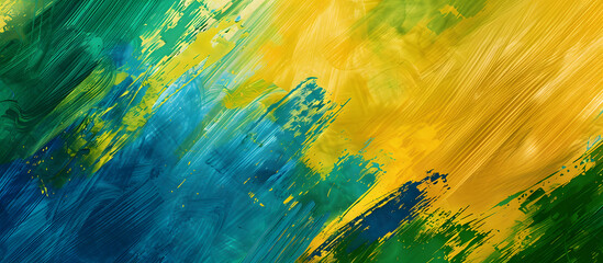 Abstract oil acrylic paint ink painted texture banner illustration - abstract background painting with blue, yellow and green colors. Messy paint strokes and smudges on wall background.  - obrazy, fototapety, plakaty