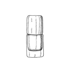 Hand drawn bottle of gel polish, nail polish in sketch style. engraving cosmetics. Vector makeup illustration