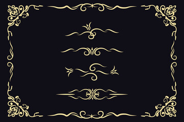 Collection of hand drawn gold color vintage floral frames © Kaidosan