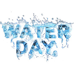 World Water Day with the text "Water Day" written with water letters isolated on transparent png.