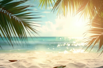 Fototapeta na wymiar A beach scene with palm trees and the ocean