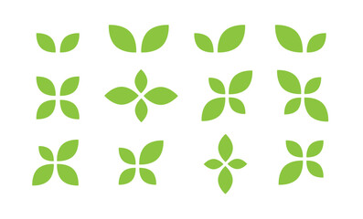 Set of green leaf icons. Leaves of trees and plants. Leaves icon. Collection green leaf. Elements design for natural, eco, bio, and vegan labels. Vector illustration	