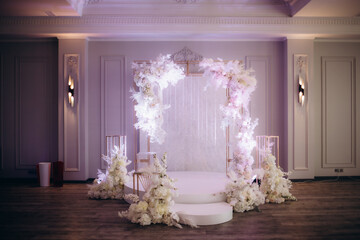 White modern glamorous wedding ceremony decoration