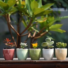 Serenity in Succulents: A Row of Potted Peace
