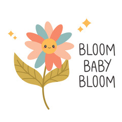 Cute flower. Hello spring quotes. Floral springtime hand drawn prints design. Positive phrases for stickers, postcards or posters. 