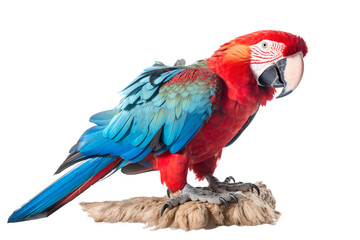 Red winged parrot on branch, isolated on transparent background
