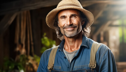 Farmer in a straw hat in retirement - Powered by Adobe