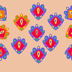 Horizontal stylized  colored  abstract shapes. Hand drawn.