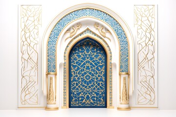 Ramadan kareem or eid al fitr, background with golden arch, with golden arabic pattern, background for holy month of muslim community Ramadan Kareem Generative AI