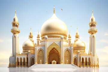 Fototapeta na wymiar Islamic decoration background for Ramadan with lantern and mosque 3D rendering. 3D Illustration Generative AI