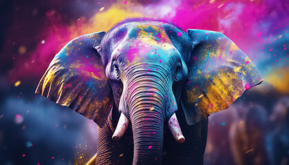 Elephant in Paint Dust , happy holi indian concept - obrazy, fototapety, plakaty