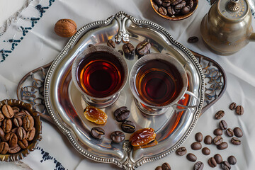 moroccan date tea on silver tray