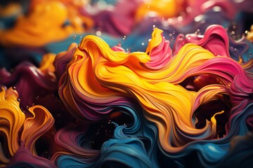 Vibrant abstract geometric background with swirling splashes of multicolored paint swirls - obrazy, fototapety, plakaty