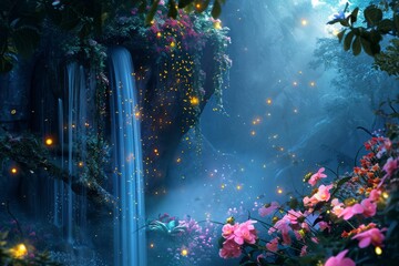 Waterfall surrounded by lush foliage