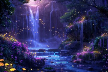 Waterfall surrounded by lush foliage