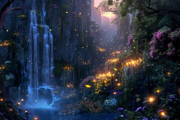 Waterfall surrounded by lush foliage