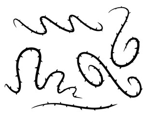 Thorn branch or vine. Natural intertwined pattern. Element of tattoo with spike.