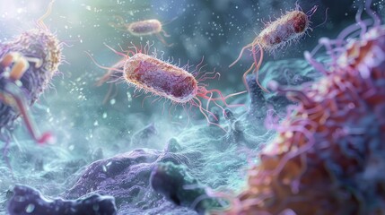 Dramatic Microscopic Battle Between Bacteria and Antibiotics - obrazy, fototapety, plakaty