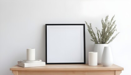 Obraz na płótnie Canvas Mockup poster frame close up and accessories decor in cozy white interior background
