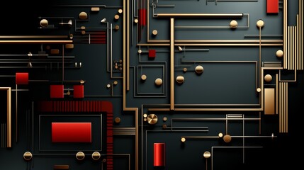 Futuristic 3d tech geometric background in white, gold   red for attention grabbing designs - obrazy, fototapety, plakaty