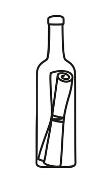 Message in a bottle symbol, a rolled-up letter in a bottle