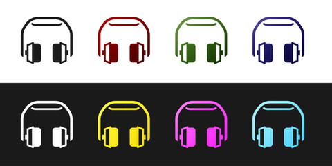 Set Headphones icon isolated on black and white background. Earphones. Concept for listening to music, service, communication and operator. Vector