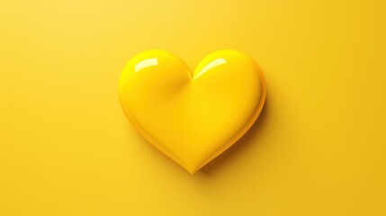 a yellow heart shaped object sitting on top of a yellow surface with a shadow of the heart on the right side of the image.