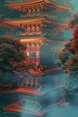 Fototapeta premium A detailed view of a threedimensional asian architecture.