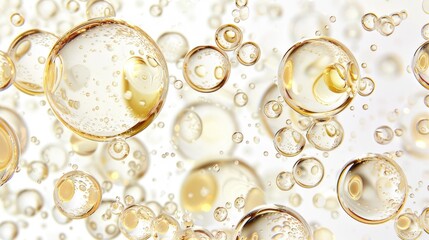 Golden Oil Bubbles Floating on a Transparent Surface