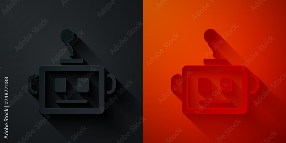 Poster paper cut artificial intelligence robot icon isolated on black and red background. machine learning,